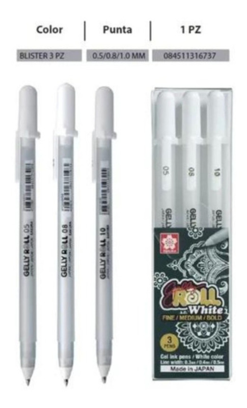 Bolígrafos Sakura Gelly Roll 0.5, 0.8, 10 blanco